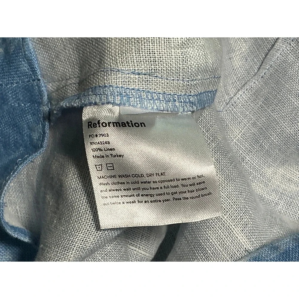 Reformation Linen Pants size 0 Blue White High Waist Straight Leg